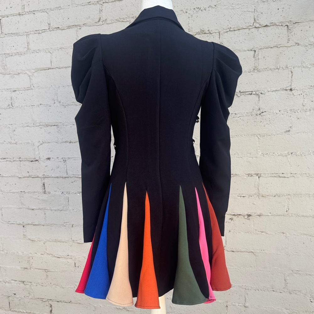 L'ATISTE by Amy Black Coat Dress Rainbow Pleated Skirt Gold Chains Size S - Picture 6 of 16